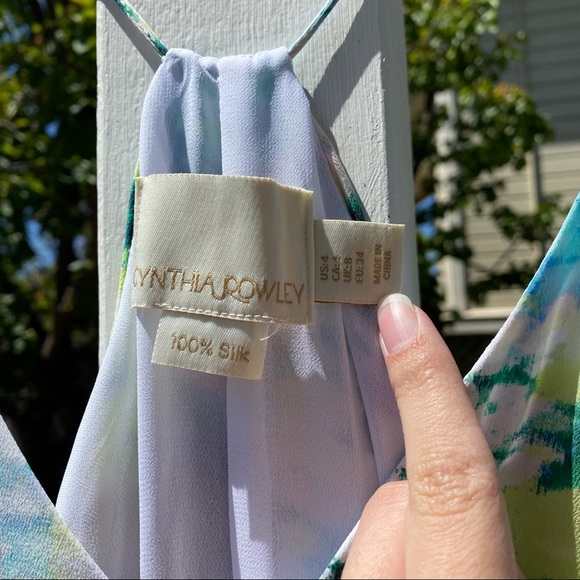 Cynthia Rowley Watercolor V Neck Silk Dress Size 4 - Picture 3 of 6